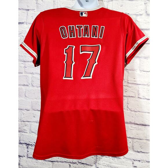 Majestic Red White LA Angels Ohtani 17 Button Up Women's Jersey XXL Lightweight - Picture 3 of 5